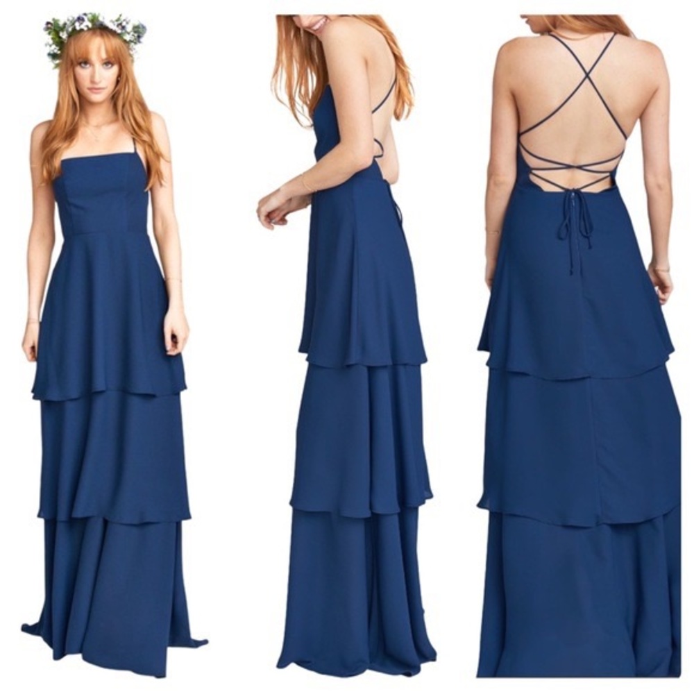 NWT Show Me Your Mumu Calypso Ruffle Dress Sz Small Rich Navy